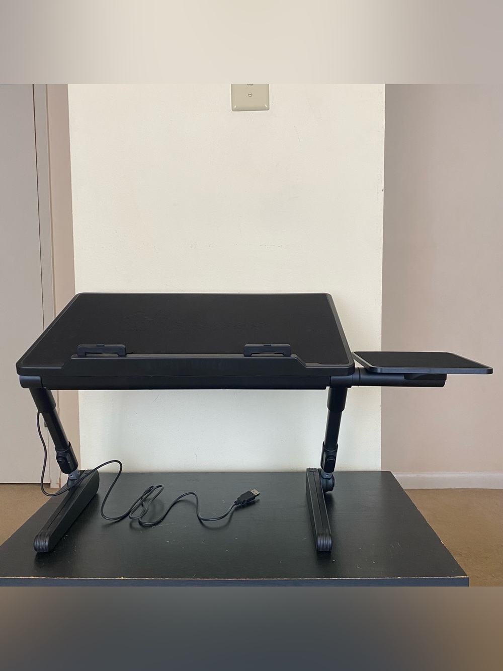 Air Space Adjustable Laptop Cooling Fan Stand Riser Desk Black Mousepad Tray